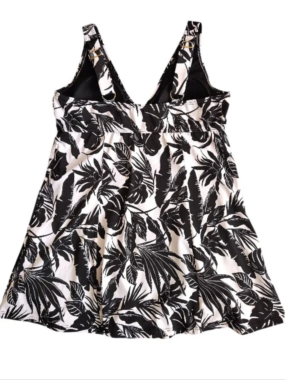 Fit 4U Black White Tropical One Piece Swimsuit Dress SZ 10 Fit 4 Ur Thighs